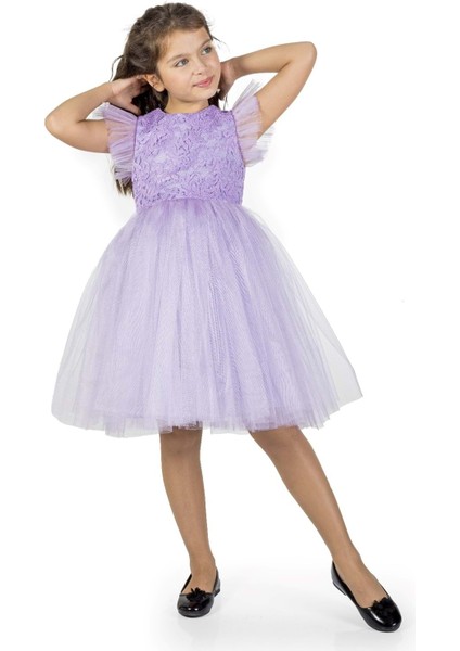 Roza Dantel Tütü Kız Çocuk Abiye Elbise MNK0546 - Lila - 5 Yaş fiyatları