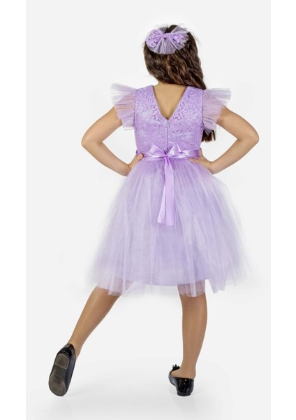 Roza Dantel Tütü Kız Çocuk Abiye Elbise MNK0546 - Lila - 5 Yaş modelleri