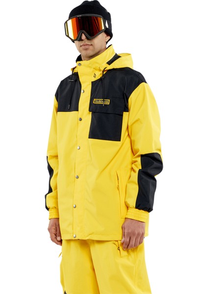 Sarı Erkek Kapüşon Yaka Gore-Tex Desenli Kayak Montu