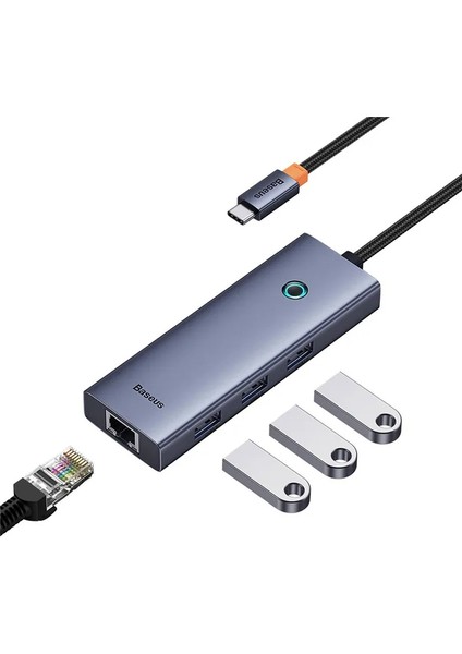 Baseus Ultrajoy Serisi 4in1 Hubtype-C Usb-C, Usb3.0 X3 , + RJ45 Hub