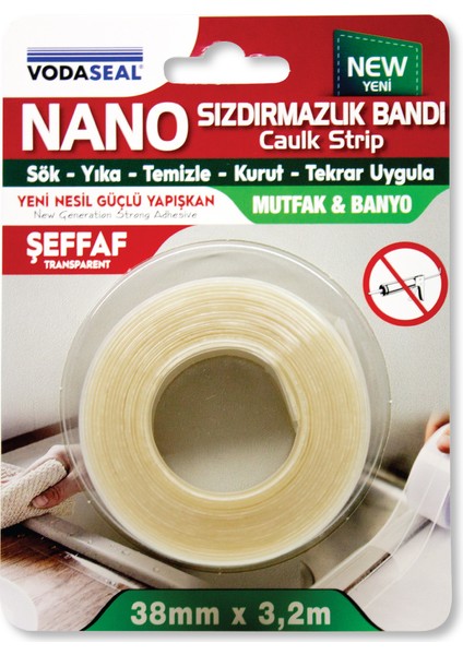 Ultra Güçlü Nano Su Sızdırmazlık Bandı 38 mm x 3,2m Şeffaf (Banyo, Mutfak) Yeni Nesil