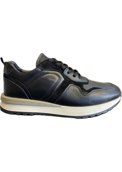 Erkek Siyah %100 Deri Esnek Taban Sneaker Ayakkabı 3020