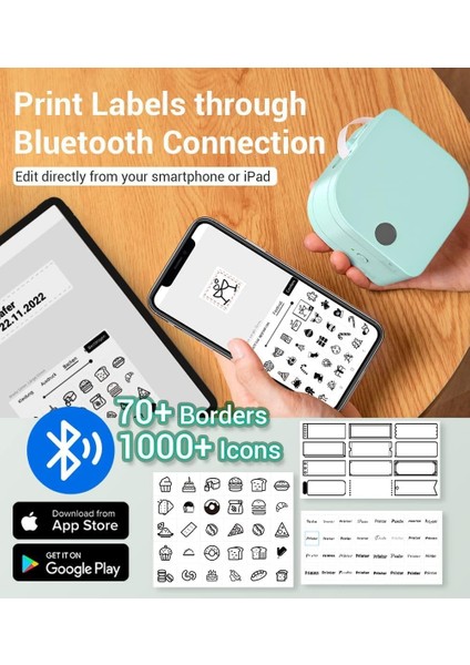 Rasjack Phomemo P12 Mini Bluetooth Etiketleme Makinesi, Saten Kurdeleli Yapışkanlı Etiket Yazıcısı