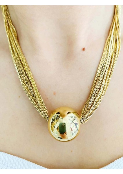 Büyük Topçuklu Çok Zincirli Kolye Gold