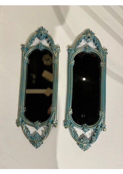 Ikili Niş Dekoratif Dikdörtgen Ayna Polyester Turkuaz Eskitme