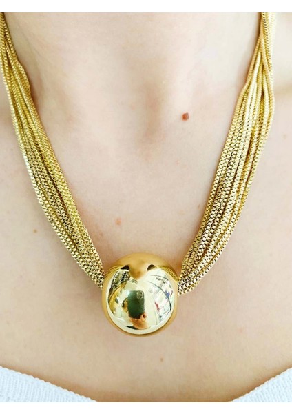 Büyük Topçuklu Çok Zincirli Kolye Gold fiyatları