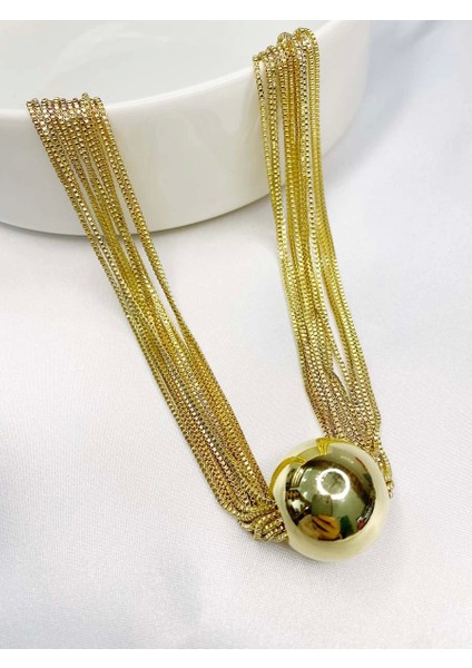 Büyük Topçuklu Çok Zincirli Kolye Gold modelleri