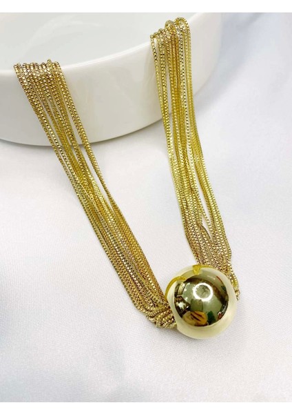 Büyük Topçuklu Çok Zincirli Kolye Gold fırsatları