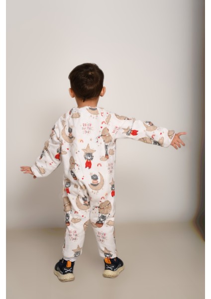 Voguevista Elyafsız Kışlık Uzun Kollu Çift Kat %100 Pamuk Pazen Ayıcık ve Hayvanlar Desenli Cocuk Bebek Uyku Tulumu