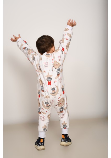 Voguevista Elyafsız Kışlık Uzun Kollu Çift Kat %100 Pamuk Pazen Ayıcık ve Hayvanlar Desenli Cocuk Bebek Uyku Tulumu