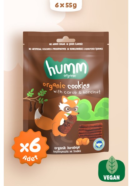 - Organik Vegan Keçiboynuzlu ve Fındıklı Kurabiye Atıştırmalık Paketi - 6 Adet