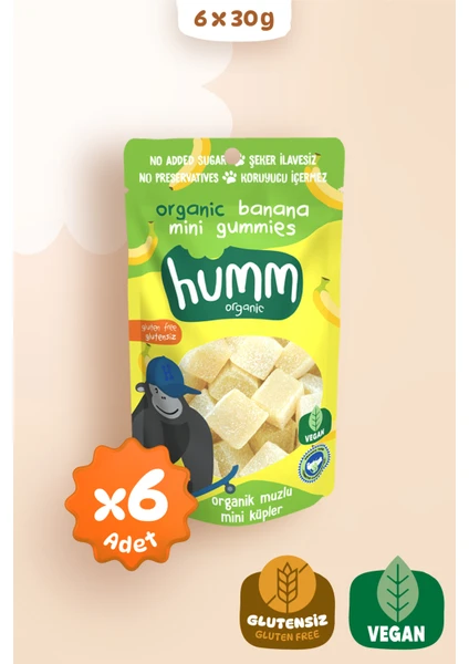 Humm Organic - Organik Glutensiz Vegan Muzlu Mini Küpler Atıştırmalık Paketi - 6 Adet