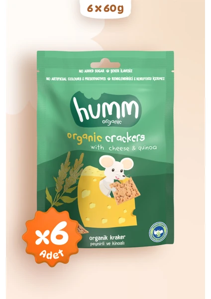 Humm Organic - Organik Peynirli ve Kinoalı Kraker Atıştırmalık Paketi - 6 Adet