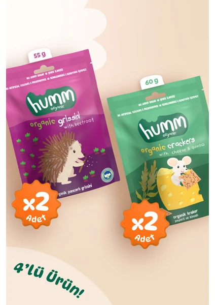 Humm Organic - Organik Tuzlu Kraker & Grissini Atıştırmalık Paketi - 4 Adet (2 Çeşit)