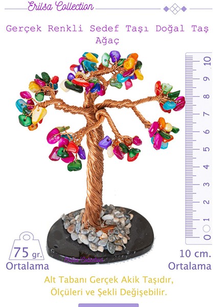 Sertifikalı Gerçek Multicolor Sedef Taşı Ağaç - Akik Plakalı