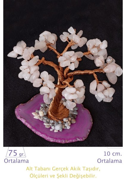 Sertifikalı Gerçek Pembe Kuvars Taşı Ağaç - Akik Plakalı