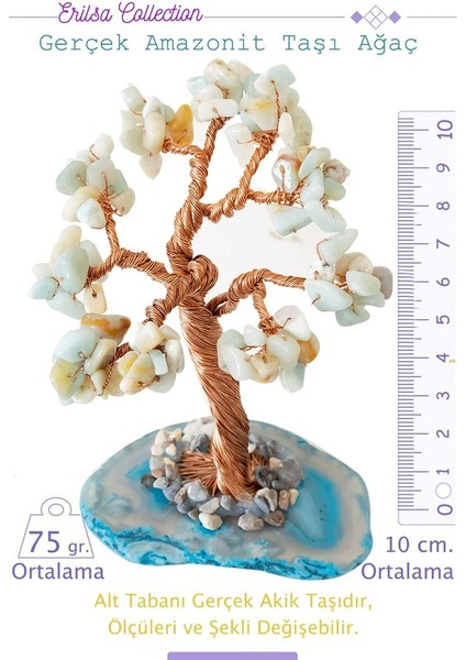 Sertifikalı Gerçek Amazonit Taşı Ağaç - Akik Plakalı