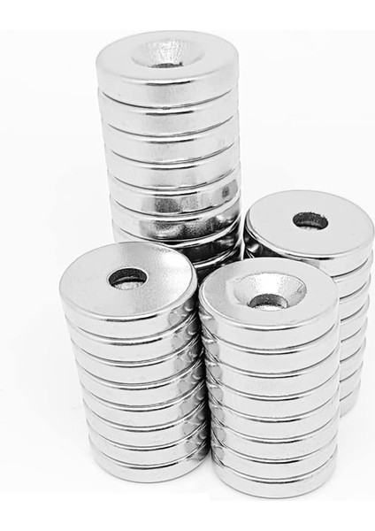 Havşa Delikli, Neodyum Mıknatıs, 20MM x 5mm Delik Çapı : 10/5 mm Süper Güçlü Mıknatıs modelleri