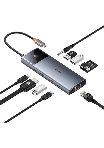 Baseus 10 In 1 4K @ 60Hz USB Hub HDMI Uyumlu Steam Deck Metal Gleam USB 3.2 Gen 2 USB C Hub Adaptörü Dizüstü Bilgisayar Aksesuarları Için