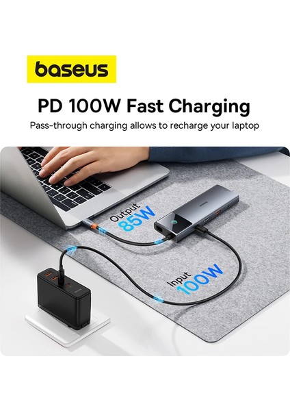 Baseus 10 In 1 4K @ 60Hz USB Hub HDMI Uyumlu Steam Deck Metal Gleam USB 3.2 Gen 2 USB C Hub Adaptörü Dizüstü Bilgisayar Aksesuarları Için