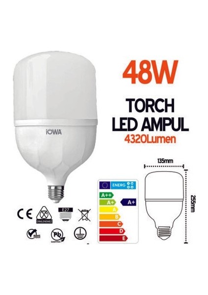 Yükseliş Elektrik Iowa 48 W Torch LED Ampul Beyaz 4320 Lümen 6500 K