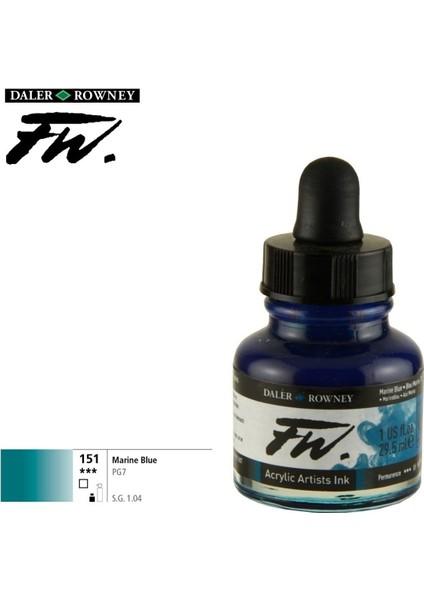 Daler Rowney Likit Akrilik Pistole Mürekkebi Fw Ink 29 5 ml 151 Marine Blue