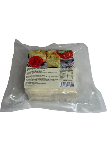 King Crown Dondurulmuş Wonton Yufkası 250G 25 Yaprak Wonton Wrappers STT:10/06/2024