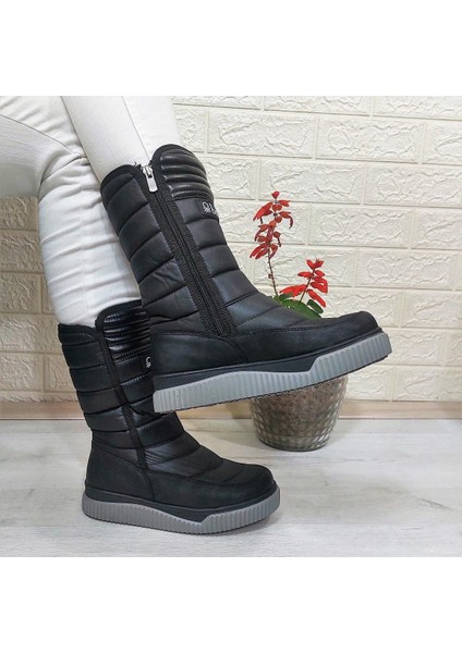 50027 Siyah İçi Kürklü Fermuarlı Kaymaz Kadın Kar Botu modelleri