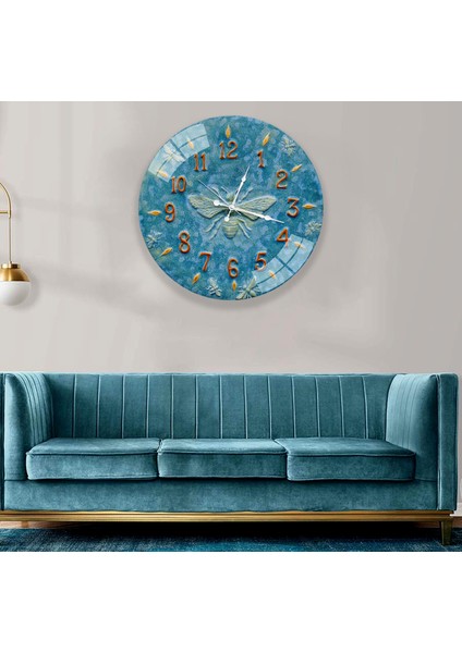 Mavi Seramik Cam Saat - 60 cm
