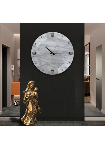 Gümüş Mermer Cam Saat - 60 cm