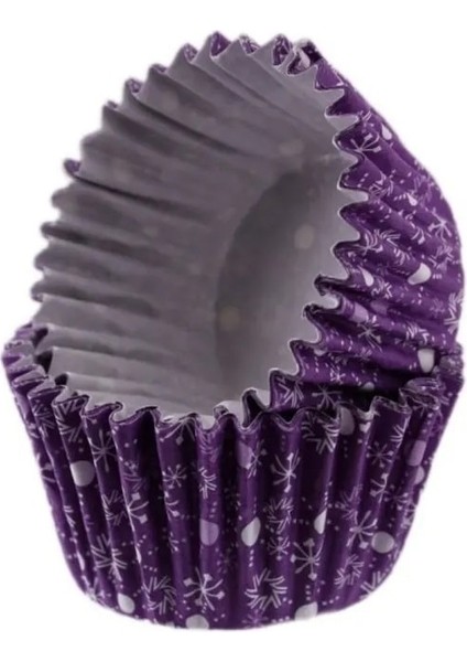 Depposıte Cupcake Kalıbı Pet Kapsül Kek KALIBI48X34 mm - 100 Adet Kar Desenli Mor