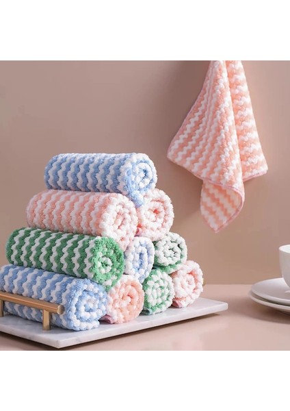 Mikrofiber Temizlik Bezi Mercan Kadife Bulaşık Havluları Mutfak Yeniden Temizlik Bezleri 3lü 25X25CM