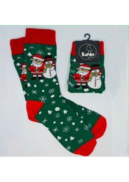 Yılbaşı Noel Baba ve Kardan Adam Desenli Unisex Çorap