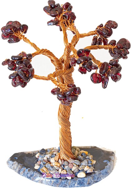 Sertifikalı Gerçek Lal - Garnet - Granat Taşı Ağaç - Akik Plakalı
