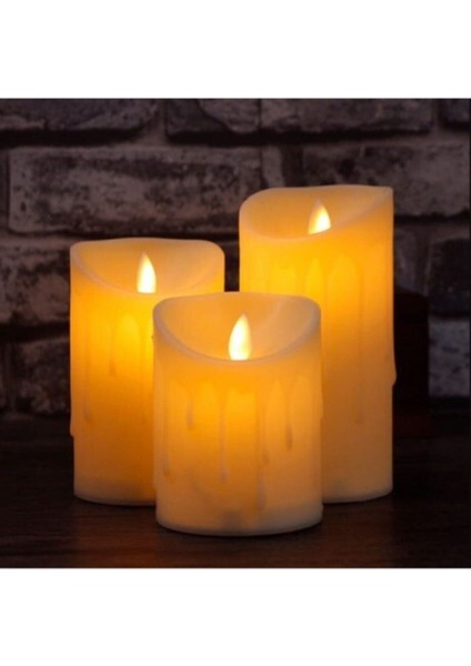 3 Lü LED Mum Tealight Erimiş Görünümlü Pilli Dekoratif LED Mum