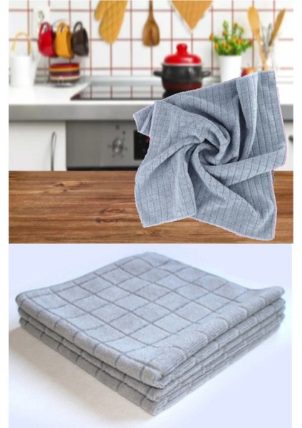( 3 Adet ) Profosyonel Gri Kareli Mutfak Temizlik Bezi 40X40CM