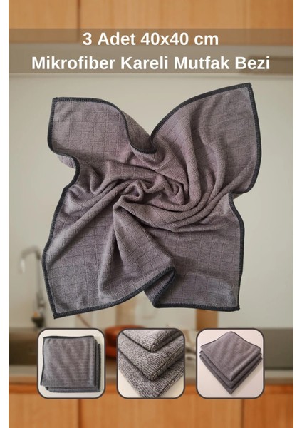 ( 3 Adet ) Profosyonel Gri Kareli Mutfak Temizlik Bezi 40X40CM fiyatları