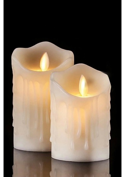 2 Li Ledli Tealight Işıklı Hareketli Dumansız Sarı Alevli Pilli Dekoratif LED Mum