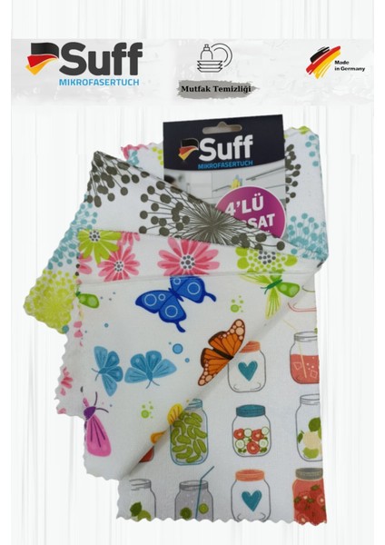 Mikrofiber Mutfak Temizlik Bezi 4 Adet 32X32 cm Karma Desenler Suff Alman Kalitesi modelleri