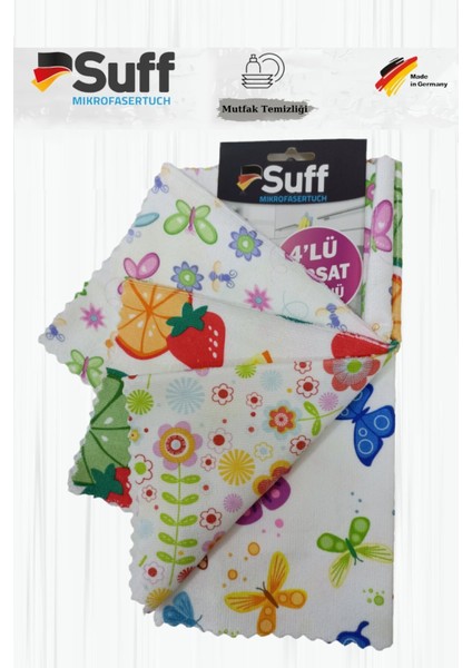 Mikrofiber Mutfak Temizlik Bezi 4 Adet 32X32 cm Karma Desenler Suff Alman Kalitesi fırsatları