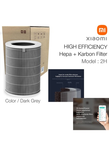2h Mi Air Purifier 2h Filtre Gri Hepa High Efficiency