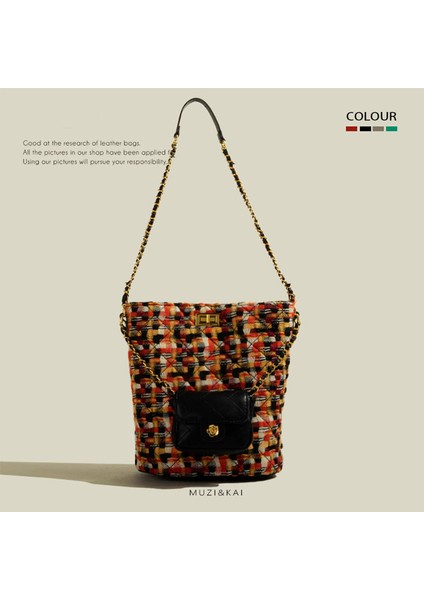 Niş Ekleme Zinciri Büyük Kapasiteli Çanta Sonbahar ve Kış Kadınlar Için Retro Crossbody Kova Çantası (Yurt Dışından)