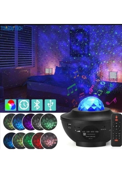 USB Mp3 Çalar Starry Projektör Bluetooth Hoparlör Sese Duyarlı Disko Topu Parti Gece Lambası