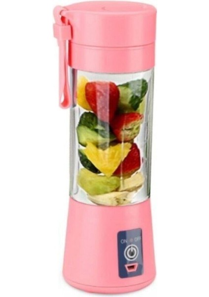 Portatif Taşınabilir El Blender 380 ml USB Şarjlı Pembe