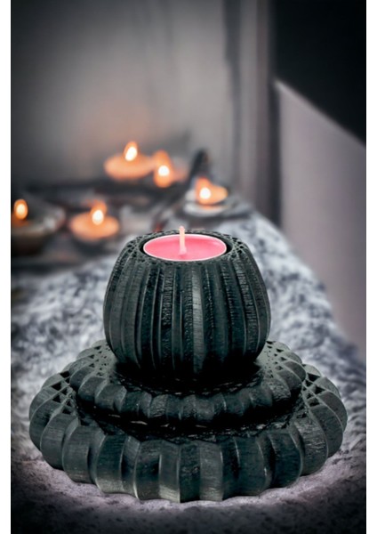 Şamdan Mumluk Dekoratif Mumluk Tealight Mumluk Model 1 Siyah Renk