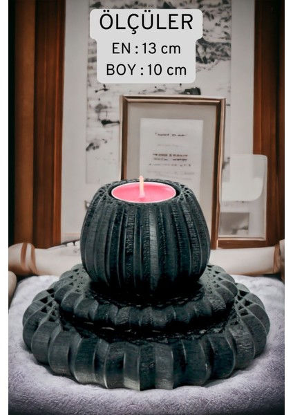 Şamdan Mumluk Dekoratif Mumluk Tealight Mumluk Model 1 Siyah Renk