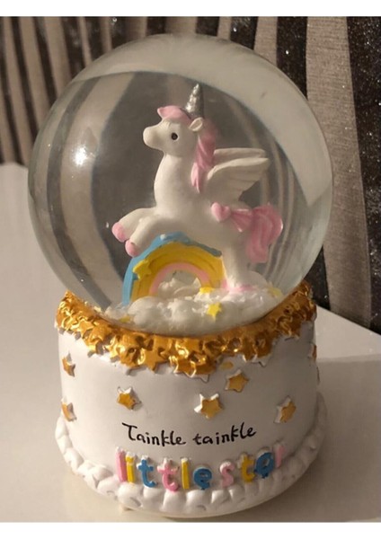 Orta Boy Unicorn Temalı Kar Küresi Renkli Müzikli ve Işıklı Kar Küresi Unicorn Kar Küresi