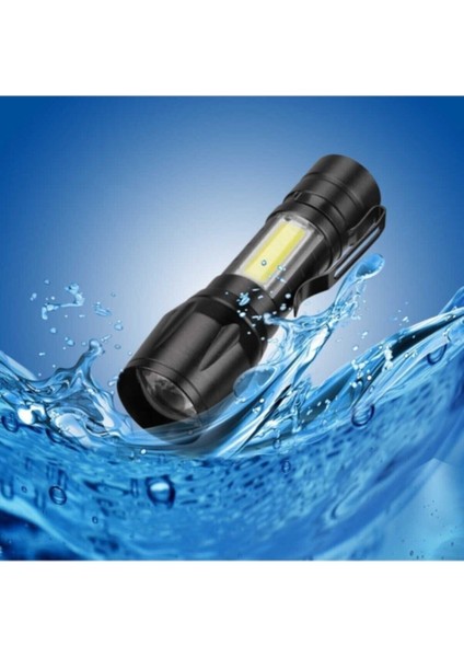 Ultra Güçlü 600 Lumens +3W Cob LED USB Şarjlı El Feneri Kutulu Kamp Feneri Avcılık Feneri