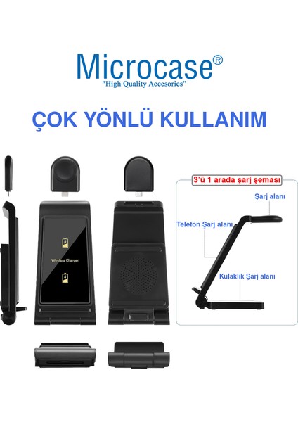 Iphone-Apple Watch-Airpods ile Uyumlu 15W 3in1 Manyetik Kablosuz Şarj Standı - AL3697