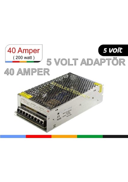 Ata Elektronik 5V 40A Metal KALIN TİP Kasa Adaptör - KAYAN YAZI LED TABELA reklam panosu Endüstriyel ekipmanları ADAPTÖRÜ  5 VOLT 40 AMPER 200W